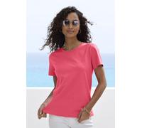 T-Shirt BEACHTIME "mit modischem Schlitz am Saum", Damen, Gr. 40/42, orange (koralle), Single Jersey, Obermaterial: 100% Baumwolle, unifarben, Basic, figurumspielend, Rundhals, Kurzarm, Shirts, aus ho