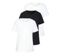 T-Shirt BEACHTIME "mit modischem Schlitz am Saum", Damen, Gr. 40/42, schwarz-weiß (weiß, schwarz), Single Jersey, Obermaterial: 100% Baumwolle, unifarben, Basic, figurumspielend, Rundhals, Kurzarm, Sh