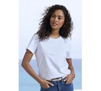 T-Shirt BEACHTIME "mit modischem Schlitz am Saum", Damen, Gr. 40/42, weiß, Single Jersey, Obermaterial: 100% Baumwolle, unifarben, Basic, figurumspielend, Rundhals, Shirts T-Shirt, aus hochwertiger Ba