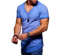 T-Shirt BEHYPE "DANNY", Herren, Gr. L, blau, 100% Baumwolle, unifarben, Shirts T-Shirt, mit modernem V-Ausschnitt (46055749-L) blau