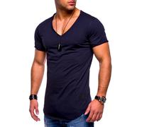 T-Shirt BEHYPE "NUKE", Herren, Gr. M, blau (dunkelblau), 100% Baumwolle, unifarben, V-Ausschnitt, Shirts T-Shirt, mit V-Ausschnitt (74145700-M) dunkelblau