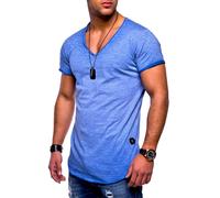 T-Shirt BEHYPE "NUKE", Herren, Gr. M, blau (hellblau), 100% Baumwolle, unifarben, V-Ausschnitt, Shirts T-Shirt, mit V-Ausschnitt (58426610-M) hellblau