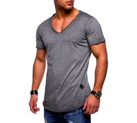T-Shirt BEHYPE "NUKE", Herren, Gr. M, grau (dunkelgrau), 100% Baumwolle, unifarben, V-Ausschnitt, Shirts T-Shirt, mit V-Ausschnitt (61710850-M) dunkelgrau
