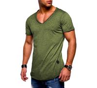T-Shirt BEHYPE "NUKE", Herren, Gr. M, grün (khaki), 100% Baumwolle, unifarben, V-Ausschnitt, Shirts T-Shirt, mit V-Ausschnitt (39205022-M) khaki