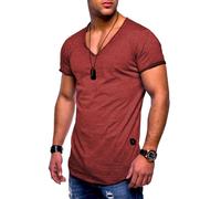 T-Shirt BEHYPE "NUKE", Herren, Gr. M, rot (bordeaux), 100% Baumwolle, unifarben, V-Ausschnitt, Shirts T-Shirt, mit V-Ausschnitt (57687900-M) bordeaux
