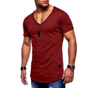 T-Shirt BEHYPE "NUKE", Herren, Gr. S, rot (weinrot), 100% Baumwolle, unifarben, V-Ausschnitt, Shirts T-Shirt, mit V-Ausschnitt (53764502-S) weinrot