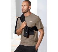 T-Shirt BENCH. LOUNGEWEAR, Damen, Gr. 3XL (64/66), grau (taupe), Single Jersey, Obermaterial: 100% Baumwolle, unifarben, Basic, bequem normal, Rundhals, abgesteppte Kante, Shirts T-Shirt, mit kleinem 