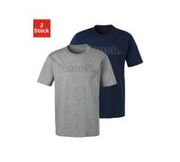 T-Shirt BENCH. LOUNGEWEAR, Damen, Gr. XXL, blau (grau, meliert, navy), Single Jersey, Obermaterial: 100% Baumwolle, unifarben, Basic, Basic normal, Rundhals, Shirts T-Shirt, Shirt mit Logoprint, Basic