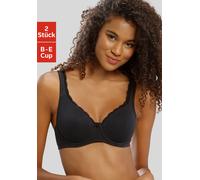 T-Shirt-BH PETITE FLEUR, Damen, Gr. 105, Cup E, schwarz (schwarz, weiß), Jersey, Obermaterial: 85% Baumwolle, 10% Polyamid, 5% Elasthan, BHs BH Bügel-BH Dirndl-BH T-Shirt-BH, mit ungefütterten, nahtlo