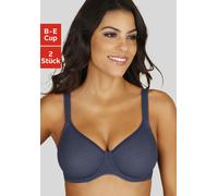 T-Shirt-BH PETITE FLEUR Gr. 80, Cup C, blau (marine, toffee), Damen, Obermaterial: 86% Polyamid, 14% Elasthan, BHs, mit Bügel und grafischer Spitze, Basic Dessous (11752604-80) marine, toffee