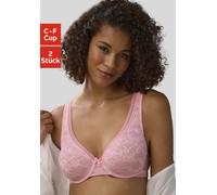 T-Shirt-BH PETITE FLEUR, Damen, Gr. 85, Cup E, rosé, weiß, Mesh, Spitze, Obermaterial: 88% Polyamid, 12% Elasthan, BHs T-Shirt-BH, mit Bügel im günstigen Doppelpack (34080801-85) rosé, weiß