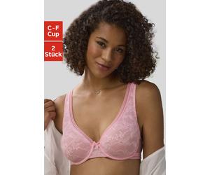 T-Shirt-BH PETITE FLEUR, Damen, Gr. 85, Cup E, rosé, weiß, Mesh, Spitze, Obermaterial: 88% Polyamid, 12% Elasthan, BHs T-Shirt-BH, mit Bügel im günstigen Doppelpack (34080801-85) rosé, weiß