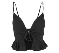 T-Shirt-BH URBAN CLASSICS "Urban Classics Damen Ladies Waffle Pique Ruffle Top", Damen, Gr. 3XL, Cup 0, schwarz, 65% Baumwolle, 35% Polyester, BHs T-Shirt-BH (53268860-XXXL) schwarz