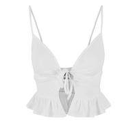 T-Shirt-BH URBAN CLASSICS "Urban Classics Damen Ladies Waffle Pique Ruffle Top", Damen, Gr. M, Cup 0, weiß, 65% Baumwolle, 35% Polyester, BHs T-Shirt-BH (94540547-M) weiß