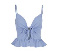 T-Shirt-BH URBAN CLASSICS "Urban Classics Damen Ladies Waffle Pique Ruffle Top", Damen, Gr. XS, Cup 0, blau (powderblau), 65% Baumwolle, 35% Polyester, BHs T-Shirt-BH (89428038-XS) powderblau