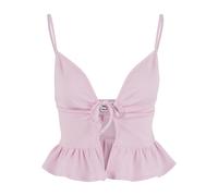 T-Shirt-BH URBAN CLASSICS "Urban Classics Damen Ladies Waffle Pique Ruffle Top", Damen, Gr. XXL, Cup 0, rosa (blushedrose), 65% Baumwolle, 35% Polyester, BHs T-Shirt-BH (91458853-XXL) blushedrose