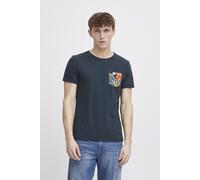 T-Shirt BLEND "BHFlorens", Damen, Gr. XXL, blau (navy), 100% Baumwolle, regular fit, Rundhals, Umschlagsaum, Shirts T-Shirt, T-Shirt mit Brusttasche (41704257-XXL) navy