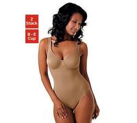 T-Shirt-Body NUANCE, Damen, Gr. 90, Cup B, braun (nougat, weiß), Obermaterial: 77% Polyamid (TACTEL), 16% Elasthan (LYCRA), 7% Baumwolle, Basic, figurbetont, eckiger Ausschnitt, Bodys, mit Bügel, mit