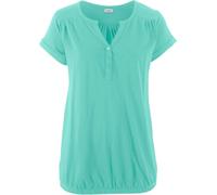 T-Shirt BONPRIX "Baumwoll-Shirt, Kurzarm", Damen, Gr. 44/46 (L), grün (hellmint), Obermaterial: 100% Baumwolle, lässig geschnitten, Shirts T-Shirt, lässige Passform, Kurzarm, V-Ausschnitt, aus Baumwol
