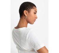 T-Shirt BONPRIX "Bedrucktes T-Shirt aus Baumwolle", Damen, Gr. 44/46 (L), weiß (weiß bedruckt), Obermaterial: 100% Baumwolle, loose fit, Shirts T-Shirt, Loose Fit, Kurzarm-Design, aus Baumwolle, mit f