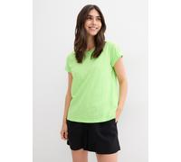 T-Shirt BONPRIX "Boxy-Shirt", Damen, Gr. 44/46 (L), neongrün, Web, Obermaterial: 60% Baumwolle, 40% Polyester, figurumspielend normal, Rundhals, Aufschlag, Shirts T-Shirt, lockere, figurumspielende Pa