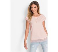 T-Shirt BONPRIX, Damen, Gr. 32/34 (XS), rosa, Jersey, Obermaterial: 100% Baumwolle, unifarben, bequem hüftbedeckend, Rundhals, angeschnitten Spitzenkante, Shirts T-Shirt, bequeme Passform, überschnitt