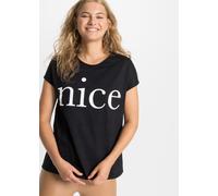 T-Shirt BONPRIX, Damen, Gr. 36/38 (S), schwarz (schwarz, weiß), Obermaterial: 100% Baumwolle, bequem, Shirts T-Shirt, bequeme Passform, Kurzarm, mit Rundhalsausschnitt (83414826-36)