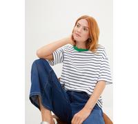 T-Shirt BONPRIX, Damen, Gr. 36/38 (S), weiß, tiefblau, grasgrün gestreift, Jersey, Obermaterial: 100% Baumwolle, geringelt, gestreift, oversize hüftbedeckend, Rundhals, Shirts T-Shirt, Oversize-Passfo