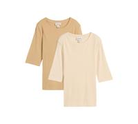 T-Shirt BONPRIX, Damen, Gr. 40/42 (M), beige (new beige, hellsand), Obermaterial: 95% Baumwolle, 5% Elasthan, slim fit, Shirts T-Shirt, aus Baumwoll-Elasthan-Mix, schmale Passform, Halbarm-Design (272