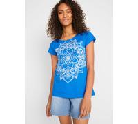 T-Shirt BONPRIX, Damen, Gr. 40/42 (M), azurblau graphisch bedruckt, Jersey, Obermaterial: 100% Baumwolle, bedruckt, unifarben, gerade Po-bedeckend, Rundhals, Shirts T-Shirt, gerade Passform, Kurzarm,