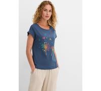 T-Shirt BONPRIX, Damen, Gr. 40/42 (M), blau (tiefblau floral), Obermaterial: 100% Baumwolle, bequem, Shirts T-Shirt, bequeme Passform, Kurzarm-Design, aus Baumwolle, Topseller (56007032-40)