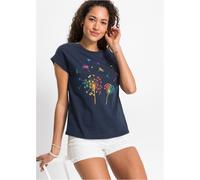T-Shirt BONPRIX, Damen, Gr. 40/42 (M), blau (tiefblau floral), Obermaterial: 100% Baumwolle, bequem, Shirts T-Shirt, bequeme Passform, Kurzarm-Design, aus Baumwolle (56007032-40) tiefblau floral