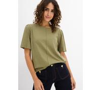 T-Shirt BONPRIX, Damen, Gr. 40/42 (M), oliv, Jersey, Obermaterial: 100% Baumwolle, unifarben, loose fit hüftbedeckend, Rundhals, weit, Shirts T-Shirt, lockere Passform, weite Ärmel mit dezenter Raffun
