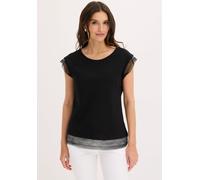 T-Shirt BONPRIX, Damen, Gr. 40/42 (M), schwarz, Jersey, Obermaterial: 100% Baumwolle, unifarben, bequem hüftbedeckend, Rundhals, angeschnitten Spitzenkante, Shirts T-Shirt, bequeme Passform, überschni