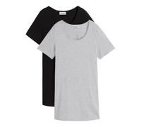 T-Shirt BONPRIX, Damen, Gr. 40/42 (M), schwarz, hellgrau meliert, Jersey, Obermaterial: 95% Baumwolle, 5% Elasthan, unifarben, loose fit ca. Mitte Oberschenkel, Rundhals, Shirts T-Shirt, lockerer loos