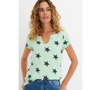 T-Shirt BONPRIX, Damen, Gr. 44/46 (L), grün (grün, dunkelblau bedruckt), Obermaterial: 100% Baumwolle, schmal, Shirts T-Shirt, schmale Passform, Kurzarm-Design, mit Sternprint (94561933-44) grün, dunk