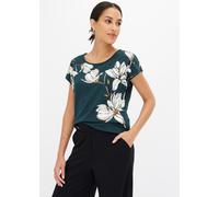 T-Shirt BONPRIX, Damen, Gr. 44/46 (L), grün (tiefgrün floral), Jersey, Obermaterial: 95% Baumwolle, 5% Elasthan, bedruckt, unifarben, bequem hüftbedeckend, Rundhals, angeschnitten, Shirts T-Shirt, beq