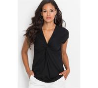 T-Shirt BONPRIX, Damen, Gr. 44/46 (L), schwarz, Jersey, Obermaterial: 95% Viskose, 5% Elasthan, unifarben, bequem hüftbedeckend, Rundhals, Shirts T-Shirt, mit modischem Knoten-Detail (85702052-44) sch