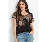 T-Shirt BONPRIX, Damen, Gr. 44/46 (L), schwarz (schwarz graphisch bedruckt), Obermaterial: 95% Viskose, 5% Elasthan, oversize, Shirts T-Shirt (45675029-44) schwarz graphisch bedruckt