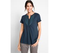 T-Shirt BONPRIX, Damen, Gr. 48/50 (XL), blau (dunkelblau), Obermaterial: 100% Baumwolle, Shirts T-Shirt, leicht ausgestellte Passform, Rundhals-Ausschnitt mit Zierknopfleiste (46441817-48) dunkelblau