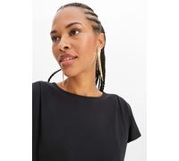 T-Shirt BONPRIX, Damen, Gr. 48/50 (XL), schwarz, Jersey, Obermaterial: 95% Viskose, 5% Elasthan, unifarben, oversize hüftlang, Rundhals, Shirts T-Shirt, Oversize-Passform, Kurzarm, mit Raffung an der 