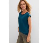 T-Shirt BONPRIX, Damen, Gr. 52/54 (XXL), blau (blaupetrol), Jersey, Obermaterial: 100% Baumwolle, unifarben, loose fit hüftbedeckend, Rundhals, angeschnitten Umschlagsaum, Shirts T-Shirt, bequeme Pass
