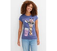 T-Shirt BONPRIX, Damen, Gr. 52/54 (XXL), blau (indigo bedruckt), Obermaterial: 100% Baumwolle, loose fit, Shirts T-Shirt, lockere Passform, Kurzarm, mit Frontdruck, aus reiner Baumwolle (69256554-52)