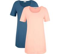 T-Shirt BONPRIX, Damen, Gr. 52/54 (XXL), blau (indigo, hellpfirsich), Jersey, Obermaterial: 95% Baumwolle, 5% Elasthan, unifarben, loose fit ca. Mitte Oberschenkel, Rundhals, Shirts T-Shirt, lockerer