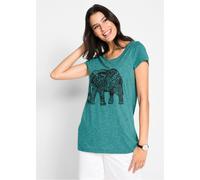 T-Shirt BONPRIX, Damen, Gr. 52/54 (XXL), blau (kobalttürkis, schwarz), Obermaterial: 100% Baumwolle, regular fit, Rundhals, Shirts T-Shirt (40371649-52) kobalttürkis, schwarz