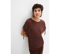 T-Shirt BONPRIX, Damen, Gr. 52/54 (XXL), braun (terrabraun), Obermaterial: 95% Viskose, 5% Elasthan, lässig geschnitten, Shirts T-Shirt, lässig geschnitten, Halbarm-Design, mit Raffung am Ärmel (68826