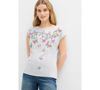 T-Shirt BONPRIX, Damen, Gr. 52/54 (XXL), grau (grau meliert), Obermaterial: 65% Polyester, 35% Viskose, slim fit, Shirts T-Shirt, Slim fit Passform, Kurzarm mit kleinen Flügelärmeln (58482462-52) grau