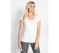 T-Shirt BONPRIX, Damen, Gr. 52/54 (XXL), weiß, Jersey, Obermaterial: 95% Baumwolle, 5% Elasthan, unifarben, slim fit hüftbedeckend, Rundhals, Shirts T-Shirt, figurbetonte slim fit Passform, Kurzarm, a