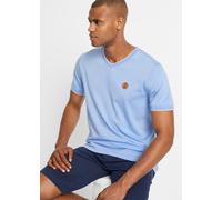 T-Shirt BONPRIX, Herren, Gr. 44/46 (S), blau (perlblau), Jersey, Obermaterial: 60% Baumwolle, 40% Polyester, unifarben, regular fit hüftbedeckend, V-Ausschnitt, Rippbündchen, Shirts T-Shirt, Regular F