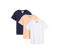 T-Shirt BONPRIX, Mädchen, Gr. 128/134, bunt (dunkelblau, melba, weiß), Jersey, Obermaterial: 100% Baumwolle, mehrfarbig, unifarben, regular fit hüftbedeckend, Rundhals, Shirts T-Shirt, Regular Fit, Ku